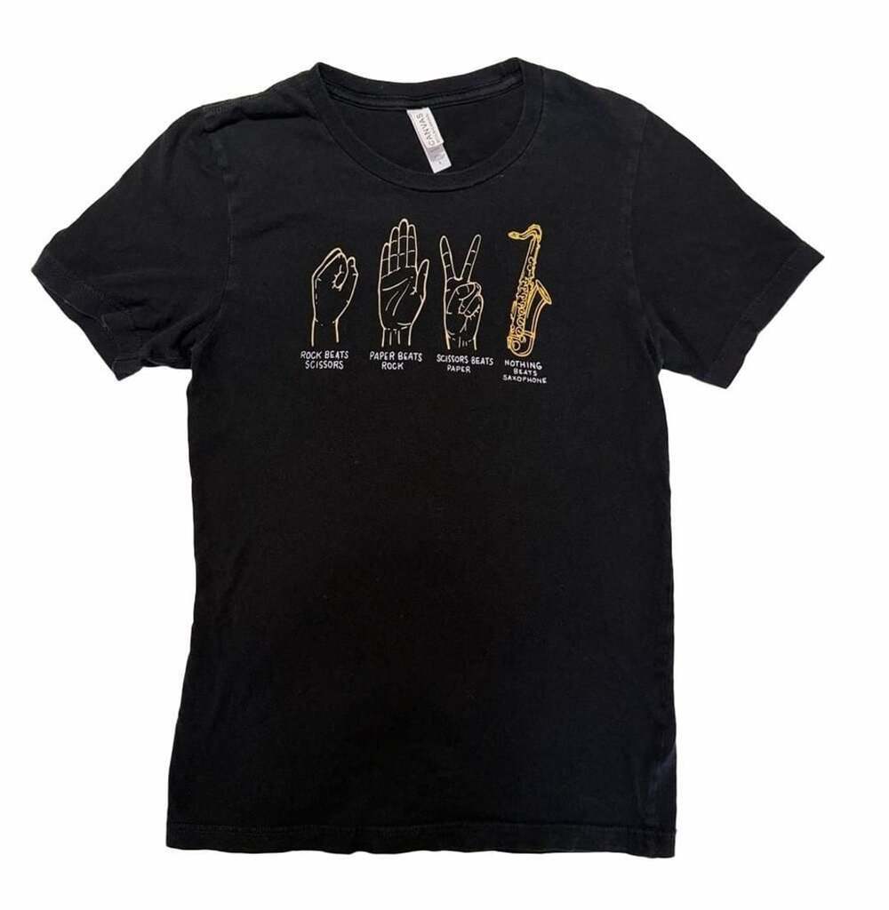 Bella Canvas Rock Paper Scissors Saxophone T-Shirt Size S Black